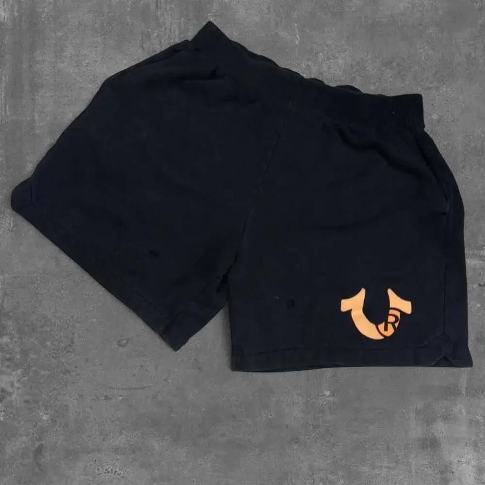 True Religion Sweatshorts Black Orange Logo Large